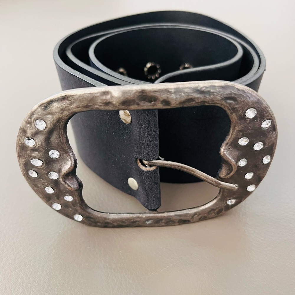 Vintage “Aldo” Italian Leather Black Boho Belt w Rhinestones - Made in Canada 🇨🇦 - Picture 11 of 11
